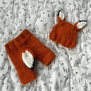 Blueberry Hill “Rusty Fox” knit newborn outfit, photo shoot ready